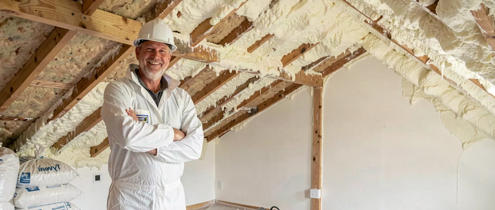 Spray foam contractor on a job site in Lakewood, CO